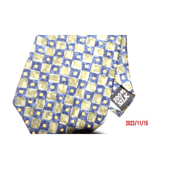 Meeting Street Necktie 100% Silk Green Blue Gold Made in USA Geometric Tie - Picture 4 of 5